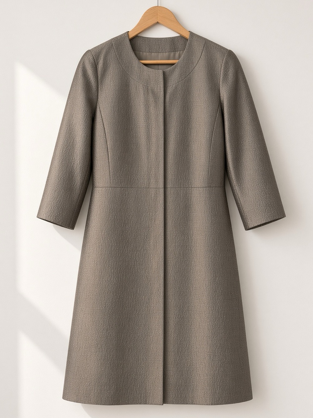 Eileen Fisher Taupe Shimmery Long-Sleeve Coat or A-Line Dress pockets
